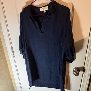 NWOT Cloth & Stone Navy TENCEL Lyocell Split Neck Tunic Dress | Medium